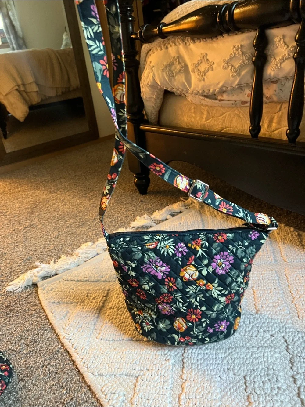 Vera Bradley Black Quilted Floral Crossbody with Pink & Yellow Flowers